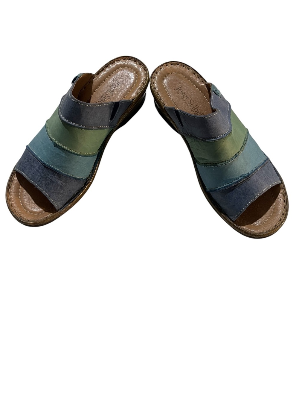 Josef Seibel Women's Multi-Blue Green Leather Slide Sandals